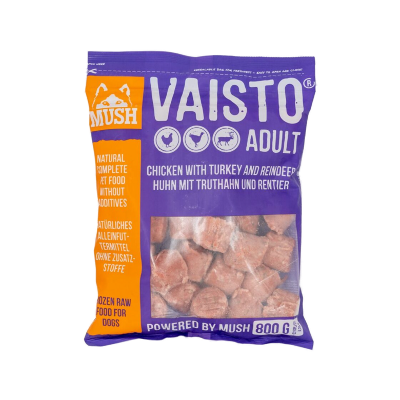 MUSH VAISTO ADULT pilnvērtīga svaigbarība suņiem ar tītaru, vistu, briedi. 800g