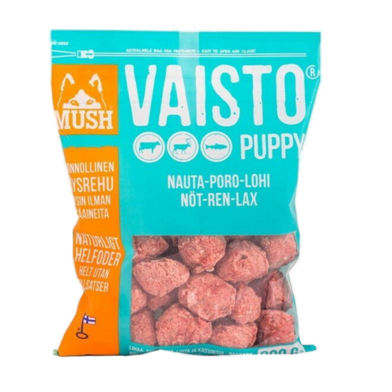 Mush VAISTO PUPPY, beef with deer and salmon. 800 g