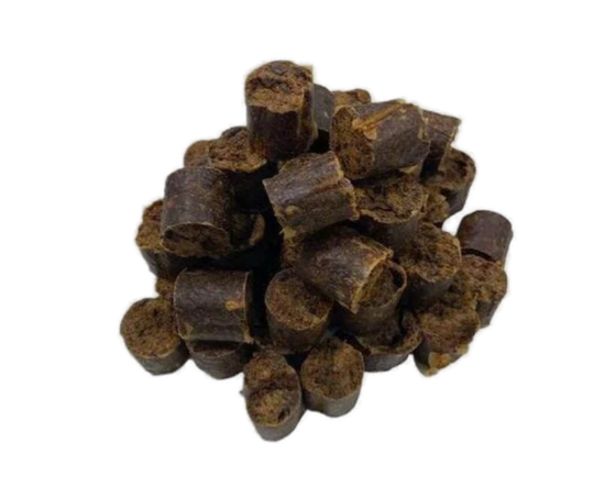 Wild boar meat cubes for training