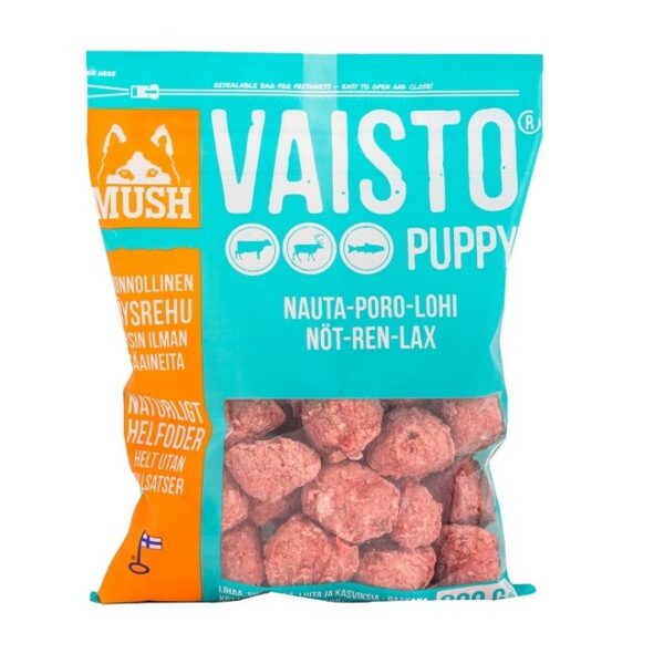 Mush VAISTO PUPPY, beef with deer and salmon. 800 g