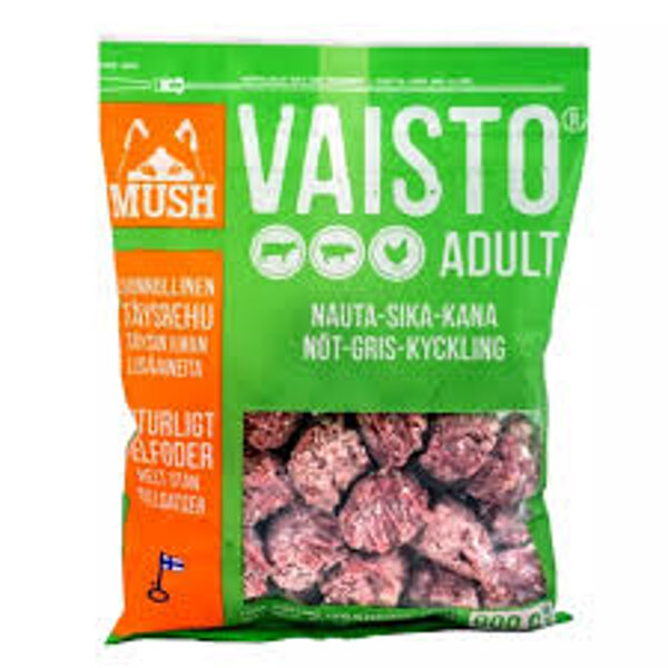 MUSH VAISTO ADULT for dogs with beef, pork and chicken meat. 800 years