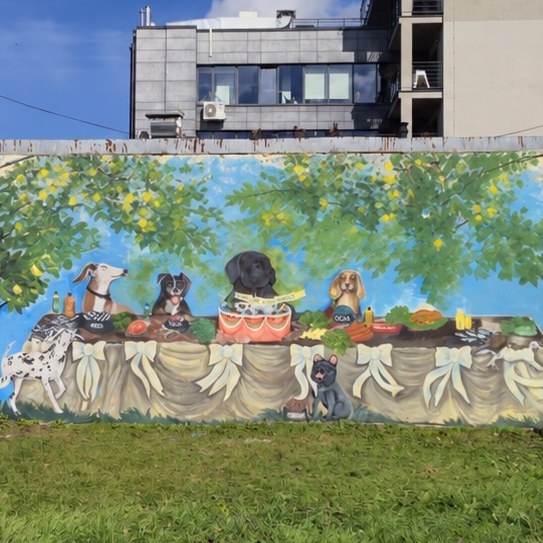 ĶEPA mural in Teika - pets at the festive table