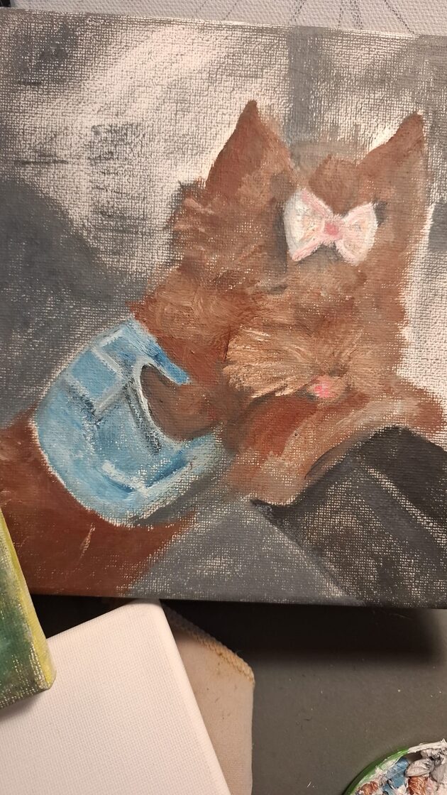A portrait of a dog painted by Aldija